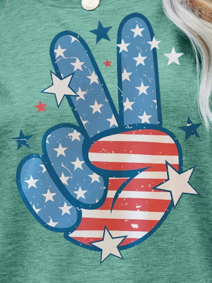 US Flag Peace Sign Hand Graphic Women Tee Shirt