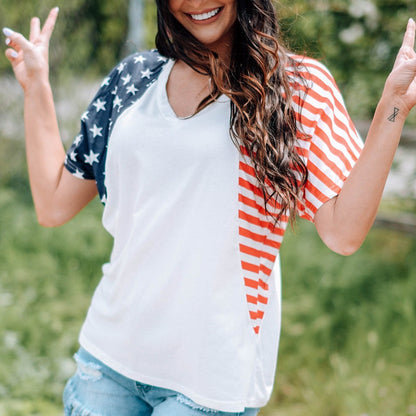 US Flag V-Neck Women Tee Shirt