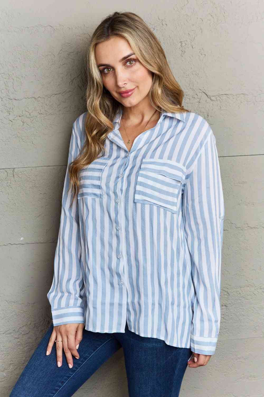 Ninexis Take Your Time Collared Button-Down Striped Women Shirt