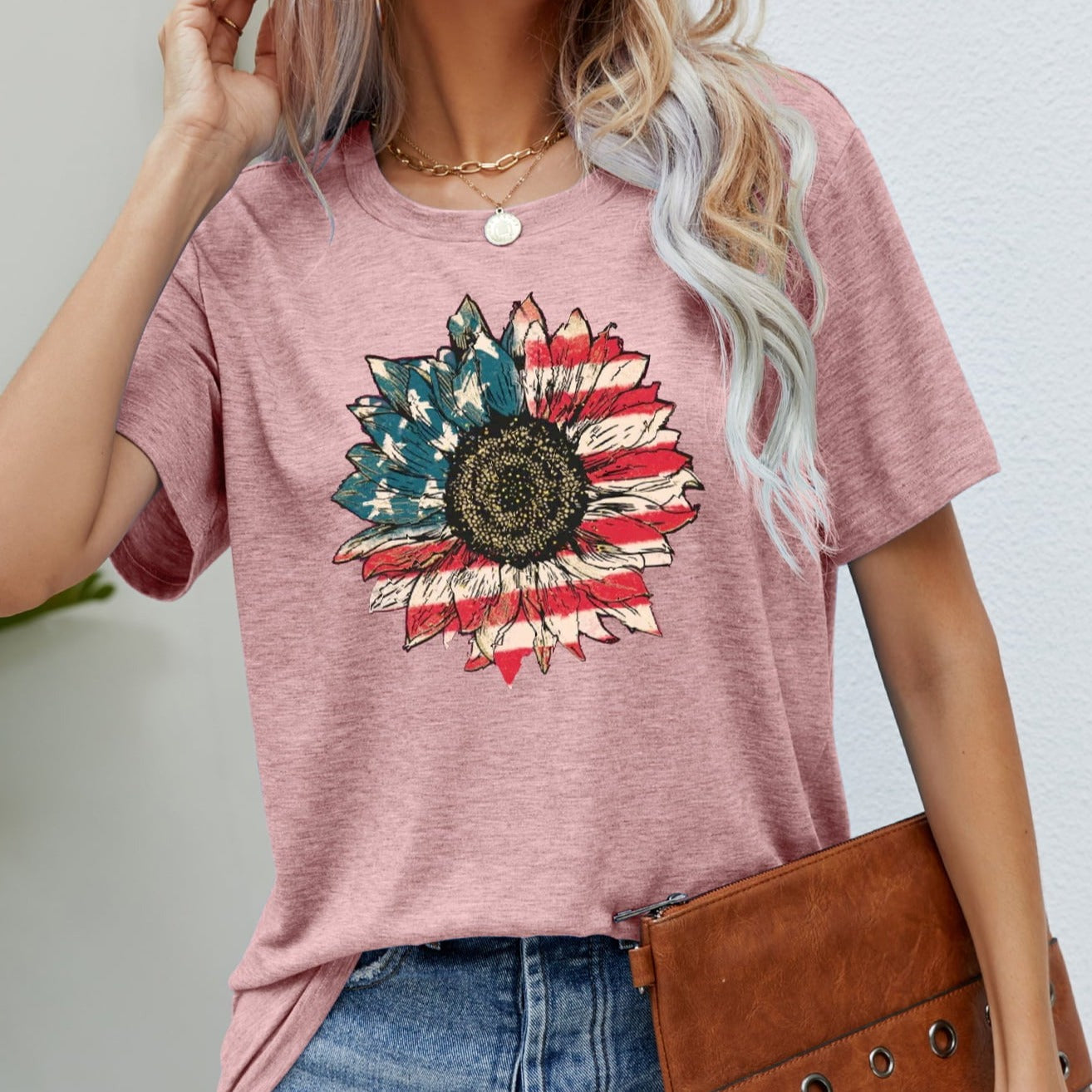 US Flag Flower Graphic women Tee Shirt