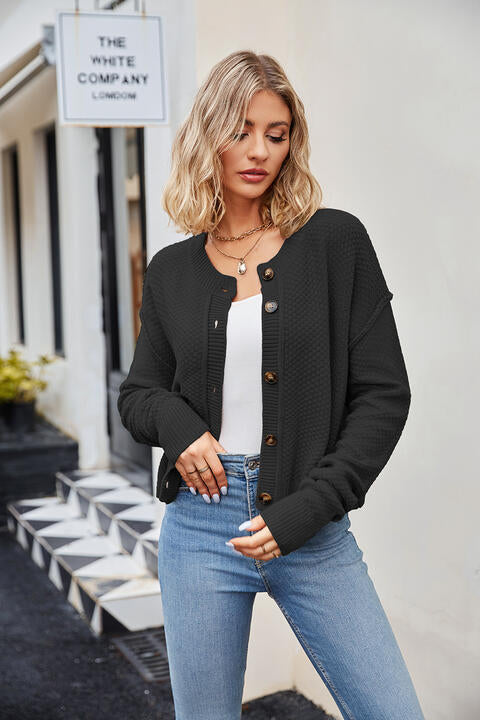 Button Down Exposed Seam Women Cardigan