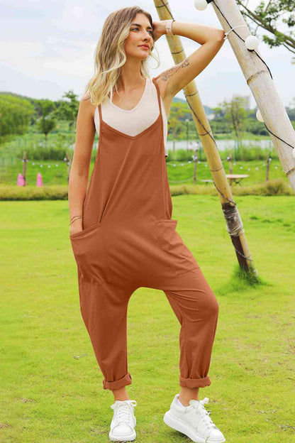 Double Take Full Size Sleeveless V-Neck Pocketed Women Jumpsuit