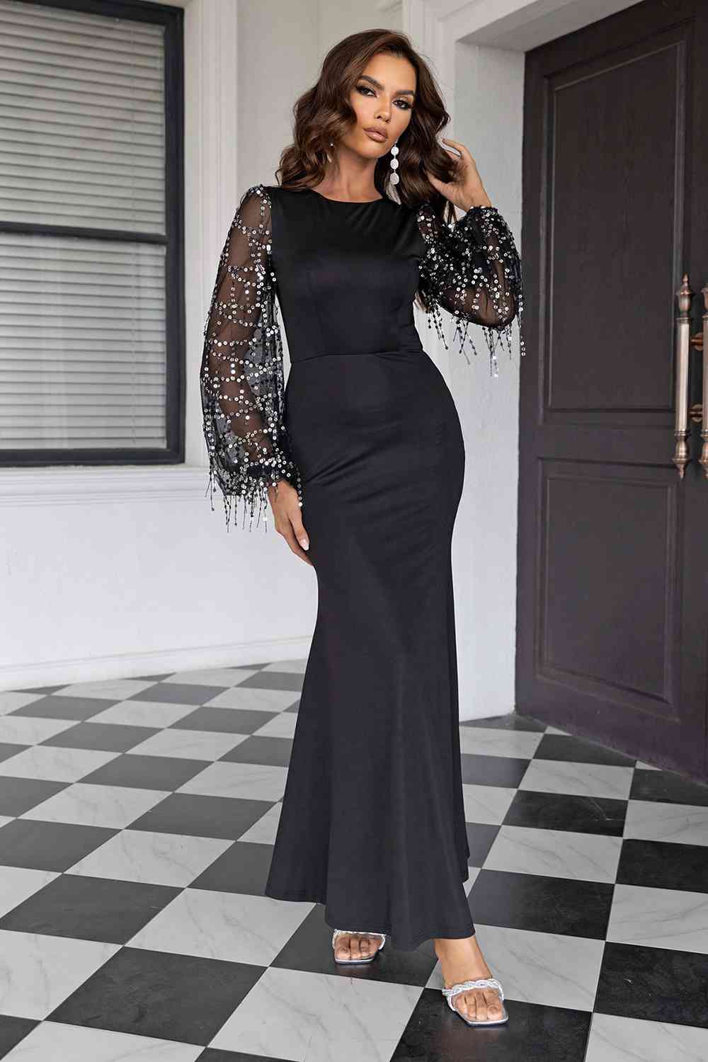 Sequin Round Neck Maxi Women Dress