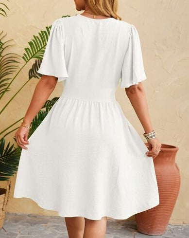 Ruched Surplice Short Sleeve Women Dress