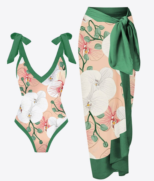 Floral V-Neck Two-Piece Women Swim Set - Zara-Craft