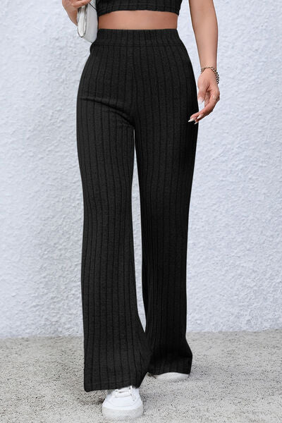 Basic Bae Full Size Ribbed High Waist Flare Women Pants