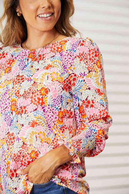 Double Take Floral Print Long Puff Sleeve Women Blouse