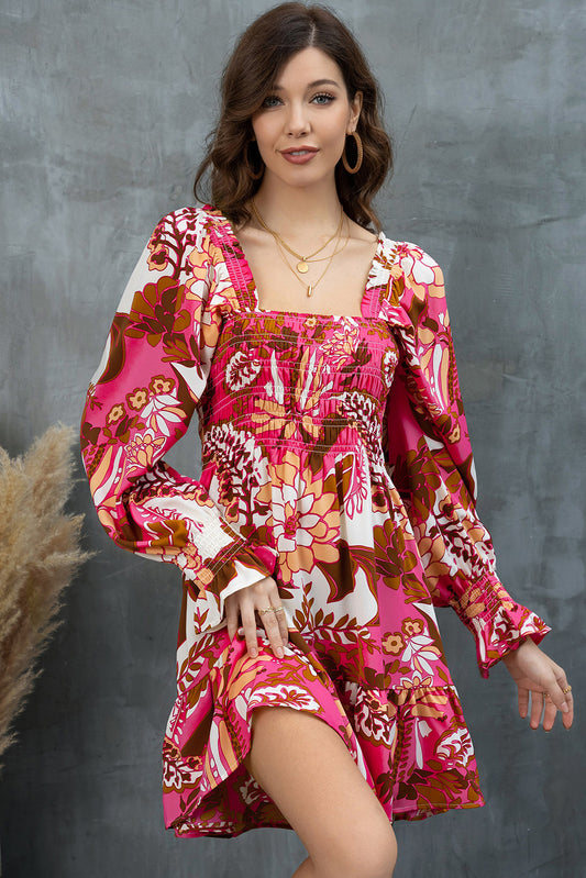 SYNZ Floral Square Neck Flounce Sleeve Women Dress