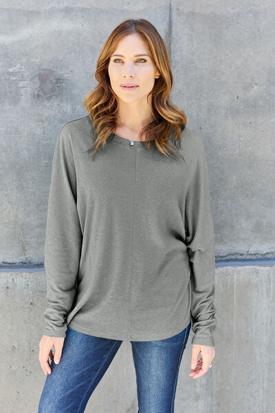 Double Take Full Size Round Neck Long Sleeve Women T-Shirt