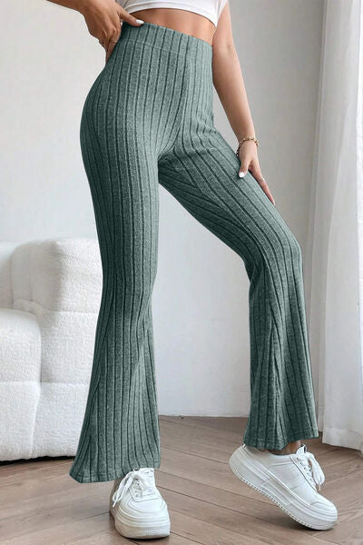 Basic Bae Full Size Ribbed High Waist Flare Women Pants