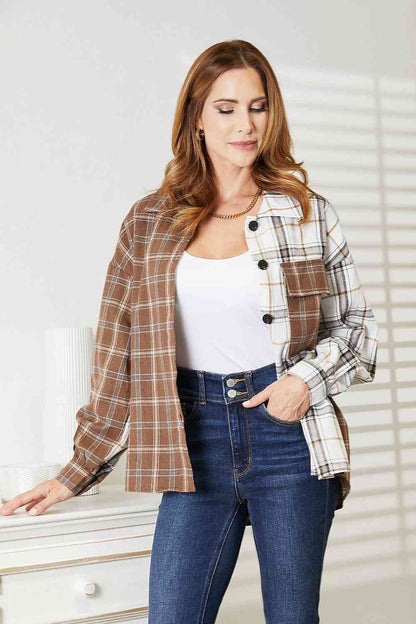 Double Take Plaid Contrast Button Up Women Shirt Women Jacket