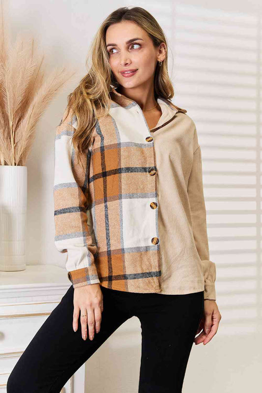 Double Take Plaid Print Dropped Shoulder Women Shirt