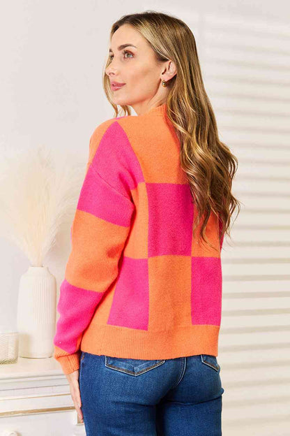 Angel Wings Woven Right Checkered V-Neck Dropped Shoulder Women Cardigan