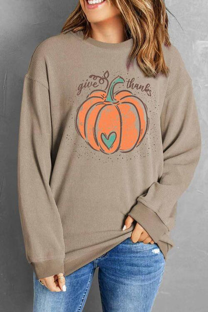 Pumpkin Graphic Round Neck Long Sleeve Women Sweatshirt