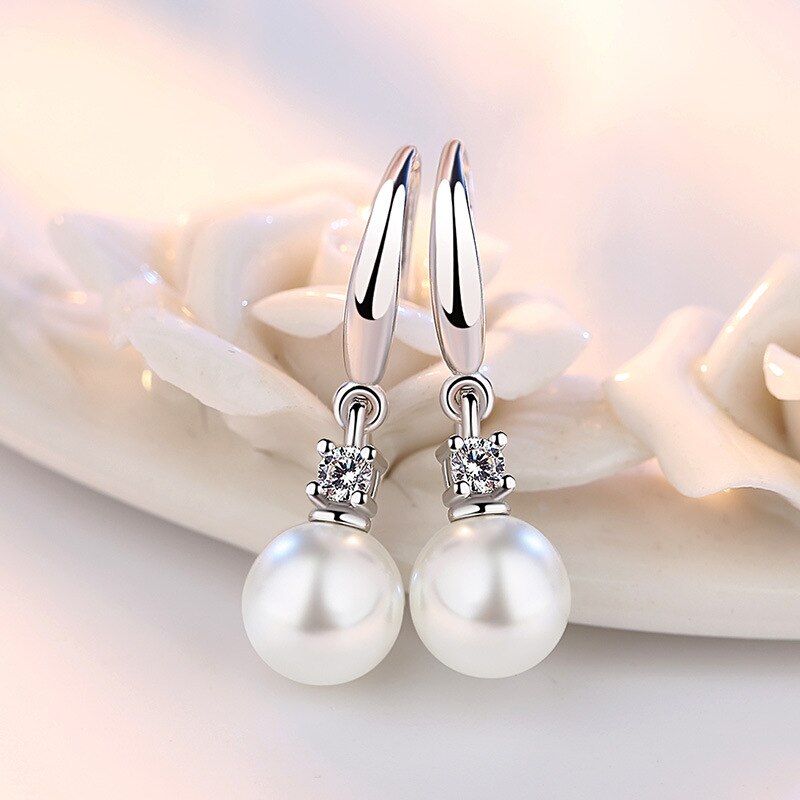 Zircon Pearl Silver Earrings - Zara-Craft