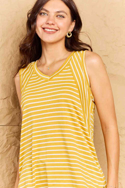 Doublju Talk To Me Full Size Striped Sleeveless V-Neck Women Top