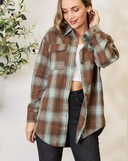 Double Take Plaid Dropped Shoulder Women Shirt