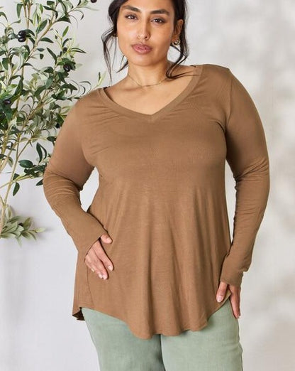 Zenana Full Size Long Sleeve V-Neck Women Top