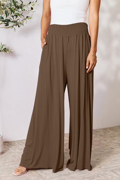 Double Take Full Size Smocked Wide Waistband Wide Leg Women Pants