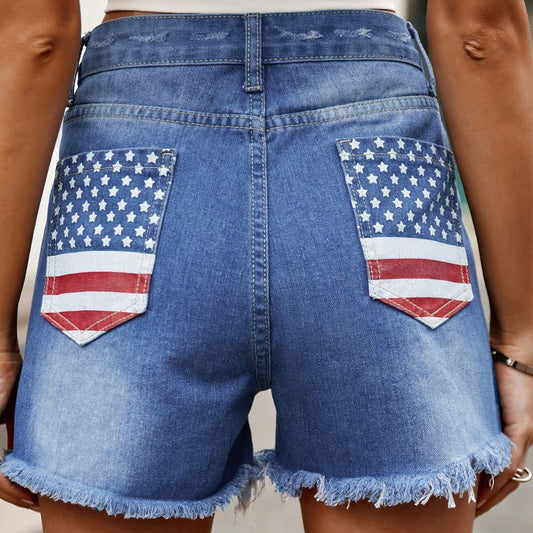 Raw Hem Women Denim Shorts with Pockets