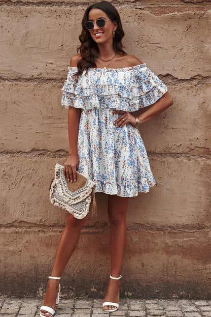 Floral Off-Shoulder Ruffle Hem Women Dress