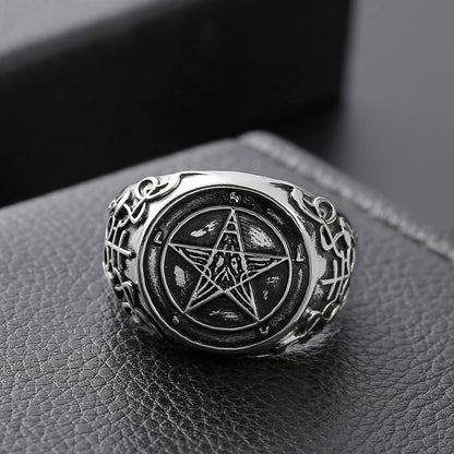 New Satane Demon Ghost Sheep Head Bafengte Reverse Pentagram Band Emblem Ring