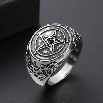 New Satane Demon Ghost Sheep Head Bafengte Reverse Pentagram Band Emblem Ring