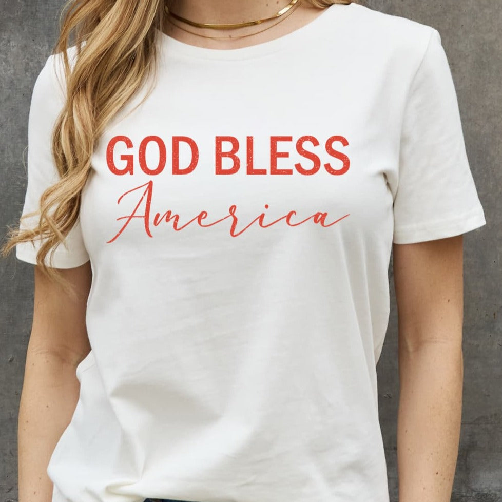 Simply Love GOD BLESS AMERICA Graphic Wimen Cotton Tee Shit