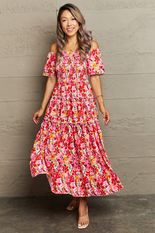 Floral Off-Shoulder Frill Trim Women Maxi Dress