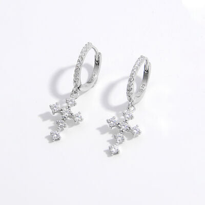 925 Sterling Silver Inlaid Zircon Cross Dangle Women Earrings