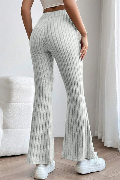 Basic Bae Full Size Ribbed High Waist Flare Women Pants