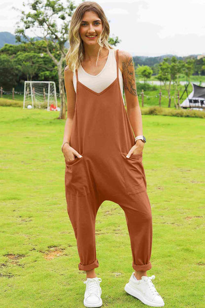 Double Take Full Size Sleeveless V-Neck Pocketed Women Jumpsuit