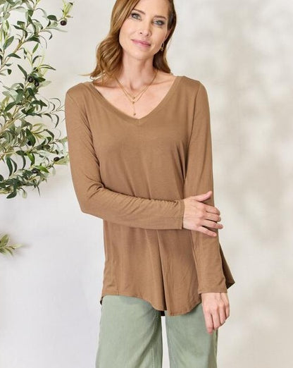 Zenana Full Size Long Sleeve V-Neck Women Top