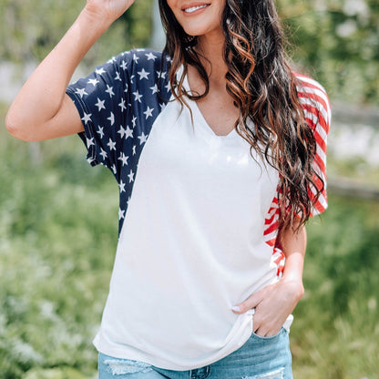 US Flag V-Neck Women Tee Shirt