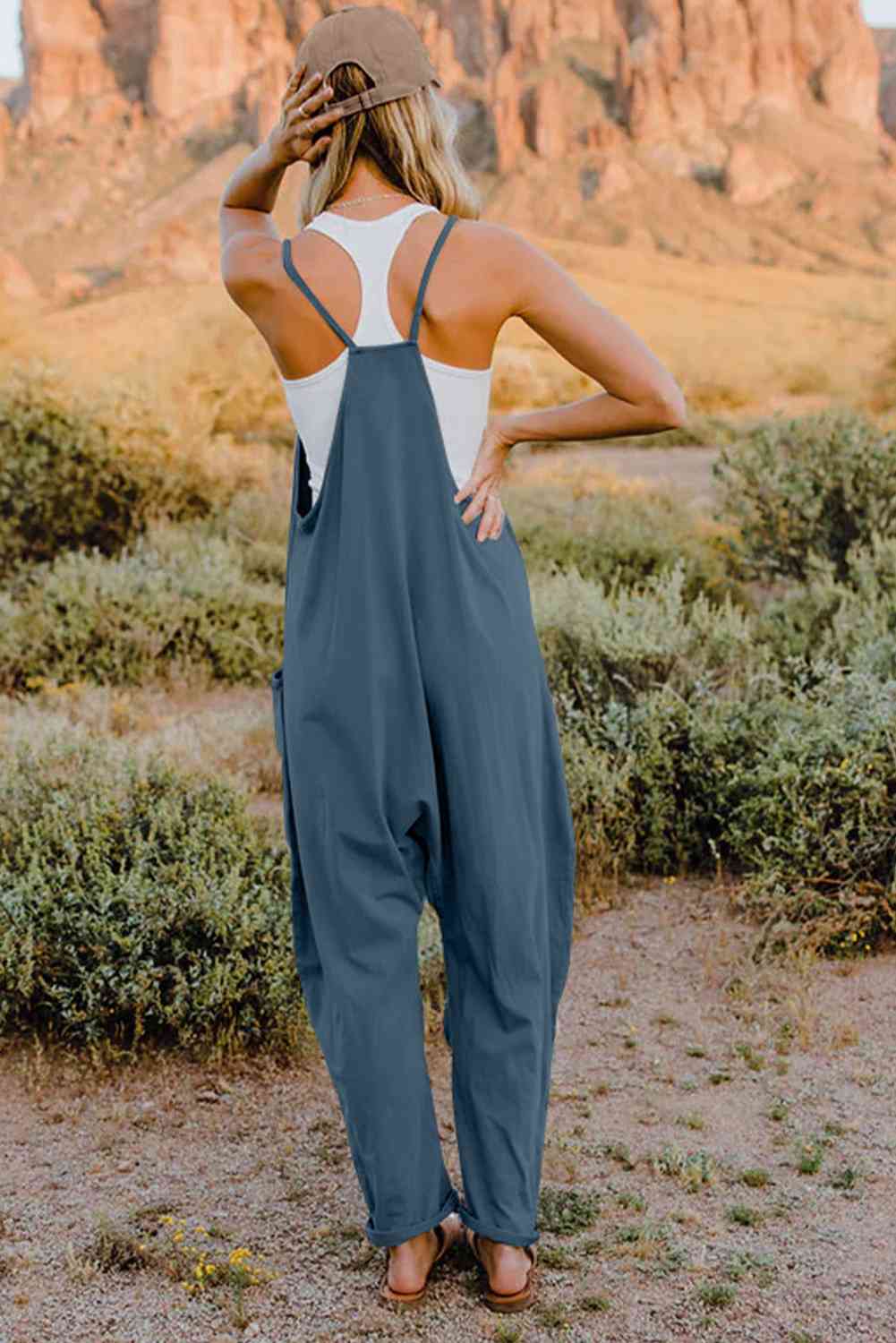 Double Take Full Size V-Neck Sleeveless Women Jumpsuit with Pockets