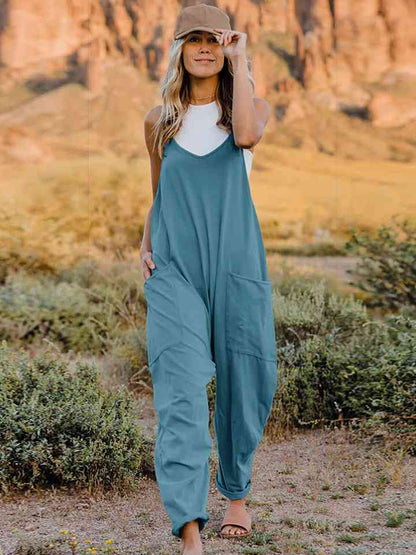 Double Take Full Size V-Neck Sleeveless Women Jumpsuit with Pockets