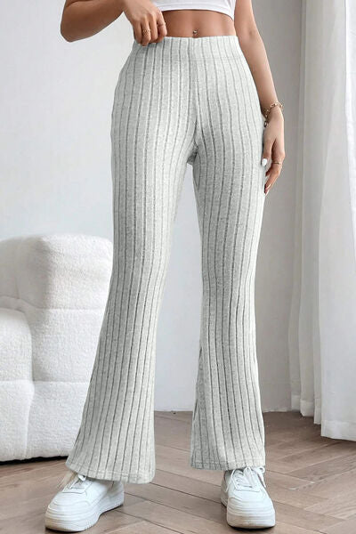 Basic Bae Full Size Ribbed High Waist Flare Women Pants