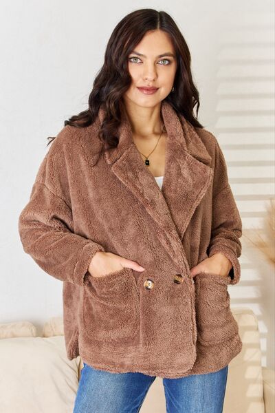 Culture Code Double Breasted Fuzzy Women Coat