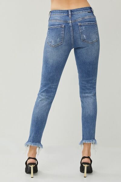 RISEN Distressed Frayed Hem Slim Women Jeans