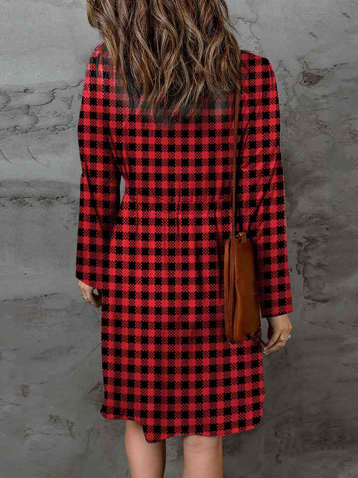 Double Take Full Size Plaid Round Neck Long Sleeve Magic Women Dress