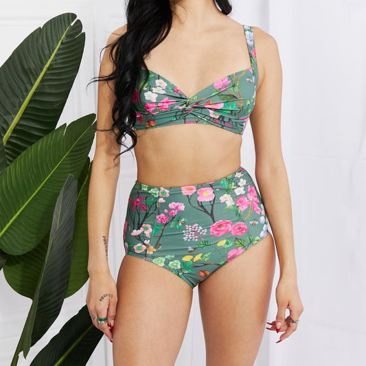 Marina West Swim Take A Dip Twist High-Rise Bikini in Sage - Zara-Craft