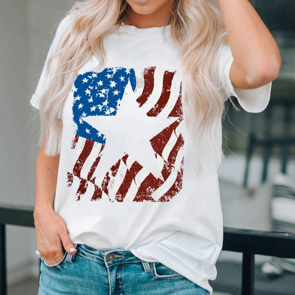 SYNZ US Flag Graphic Round Neck Women T-Shirt