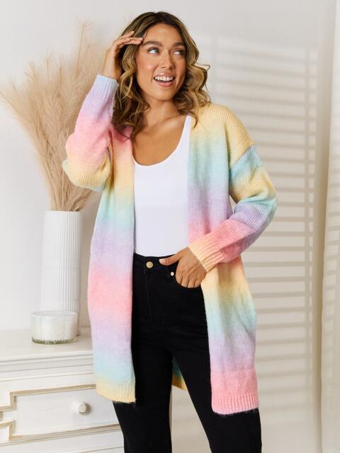 Full Size Gradient Open Front Women Cardigan