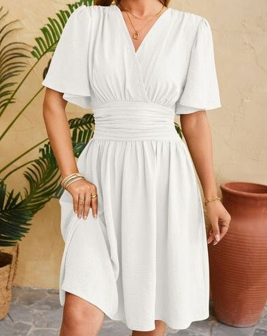 Ruched Surplice Short Sleeve Women Dress