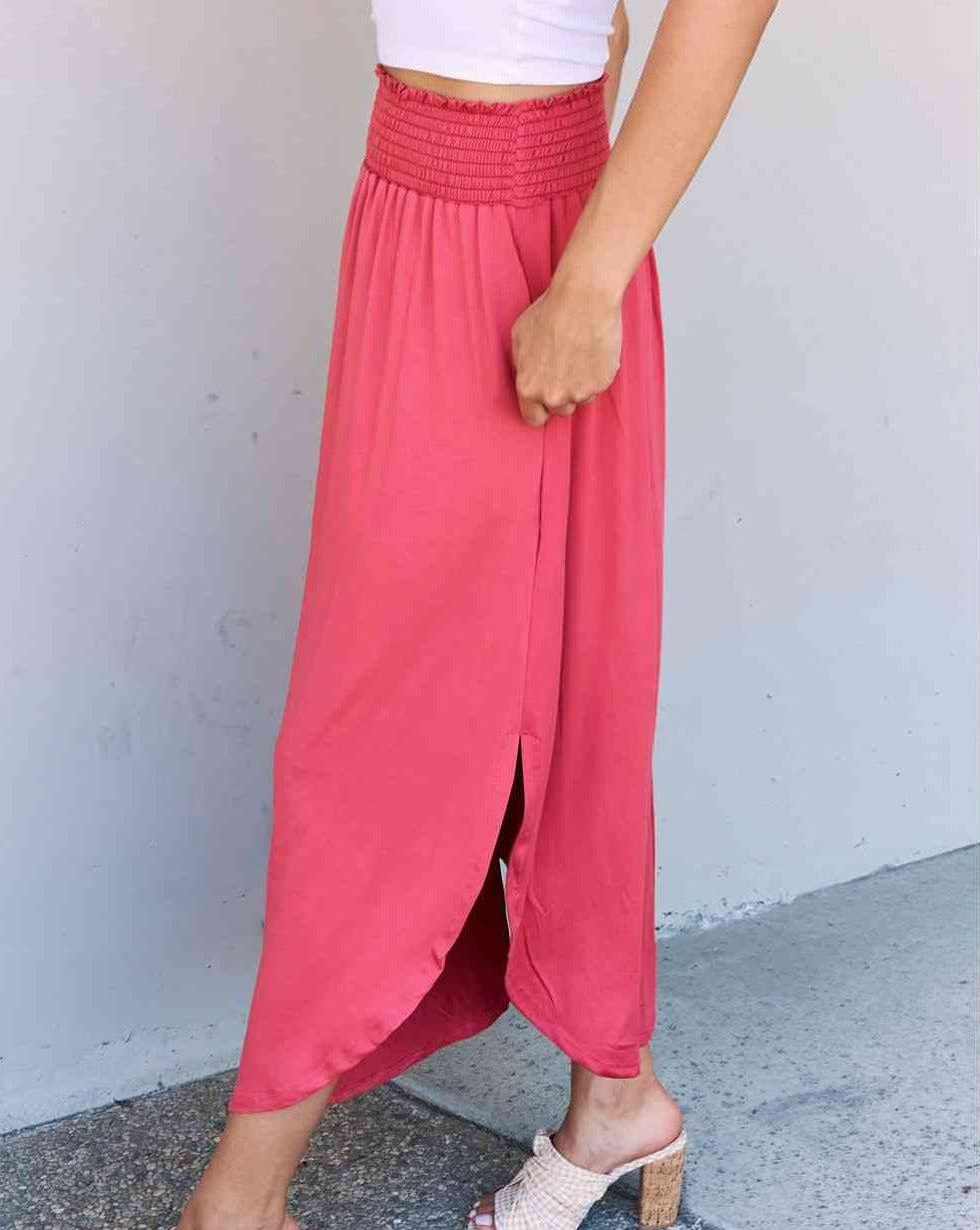 Doublju Comfort Princess Full Size High Waist Scoop Hem Women Maxi Skirt in Hot Pink