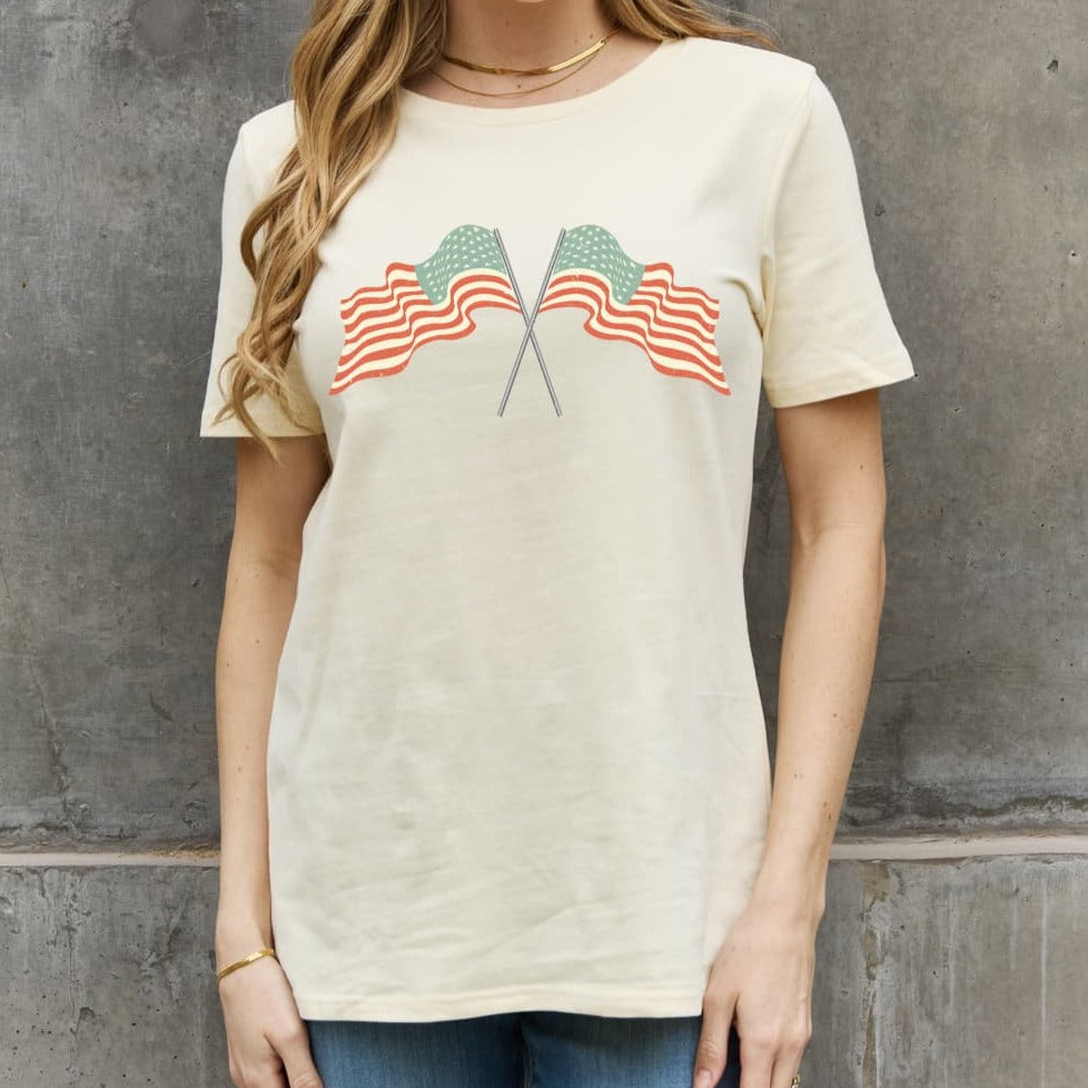 Simply Love US Flag Graphic Cotton Wome Tee Shirt