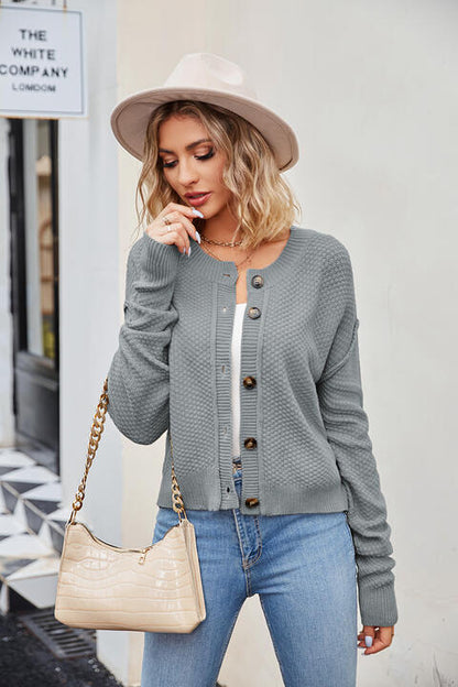 Button Down Exposed Seam Women Cardigan