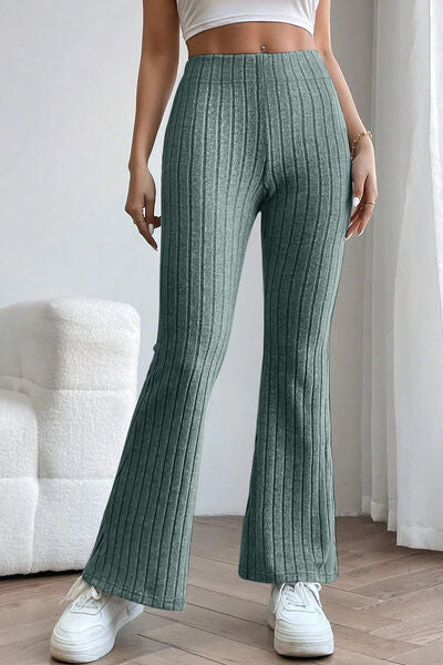 Basic Bae Full Size Ribbed High Waist Flare Women Pants