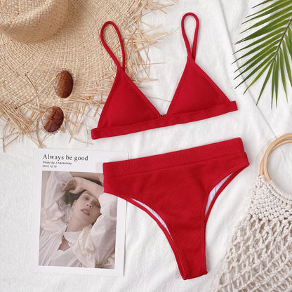 Spaghetti Strap Ribbed Bikini Set - Zara-Craft