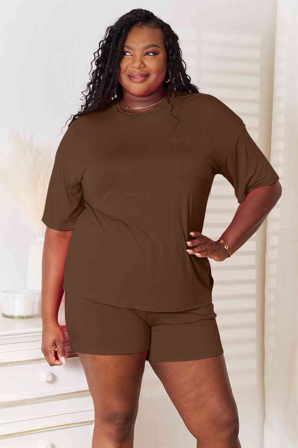 Basic Bae Full Size Soft Rayon Half Sleeve Women Top and Shorts Set